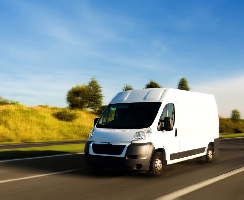A white moving van on the motorway