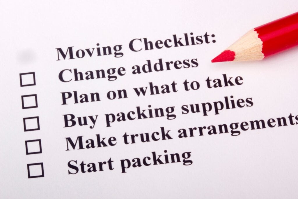A closeup of a moving checklist