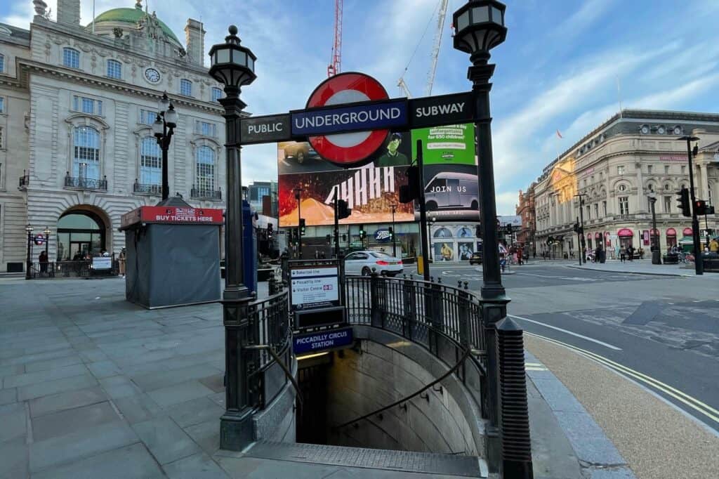 The entrance to a subway station in London