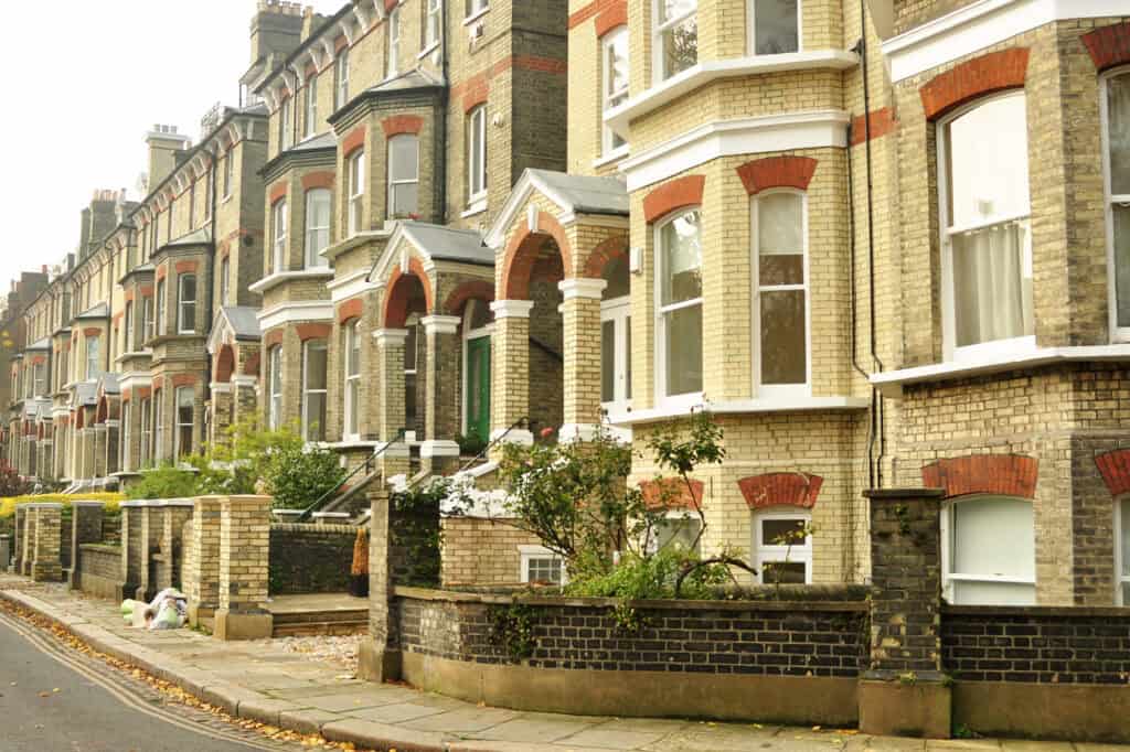 A row of modern urban houses in England