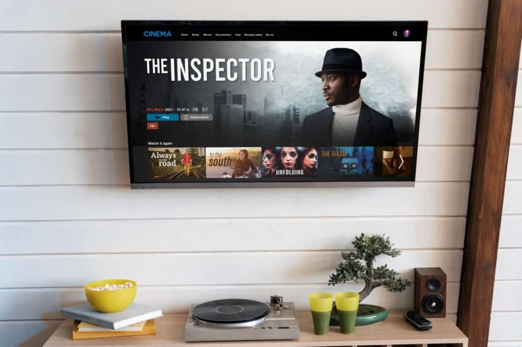 A wall-mounted smart TV